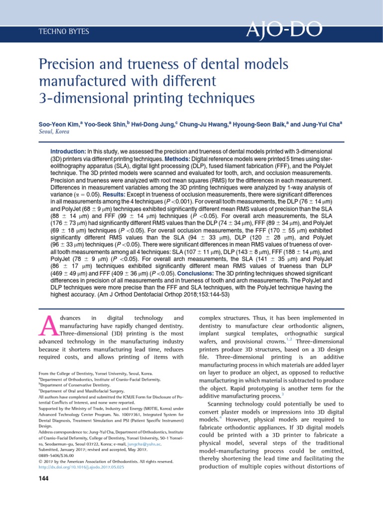 Precision of 3D Printed Dental Models | PDF | 3 D Printing | Accuracy ...