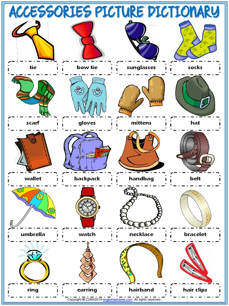 Accessories Vocabulary Esl Picture Dictionary Worksheet For Kids PDF | PDF