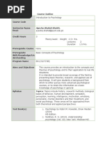 Introduction To Psychology Course Outline