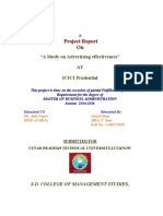 Project Report On: "A Study On Advertising Effectiveness" AT ICICI Prudential