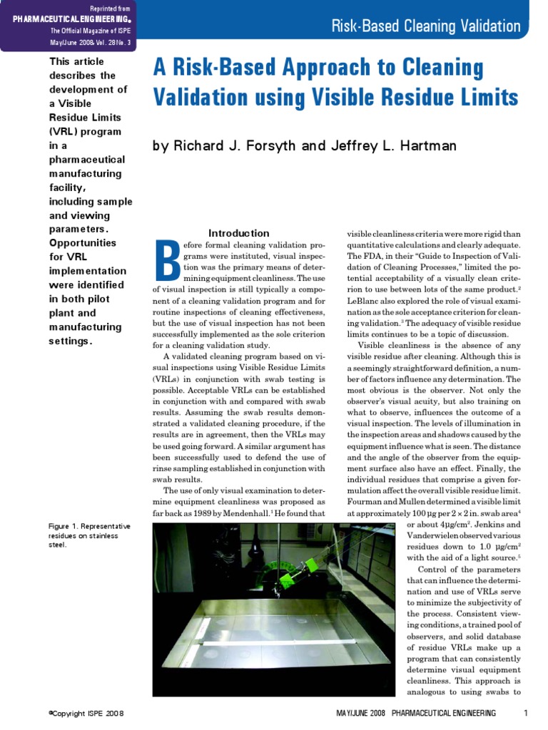 A RiskBased Approach To Cleaning Validation Using Visible Residue