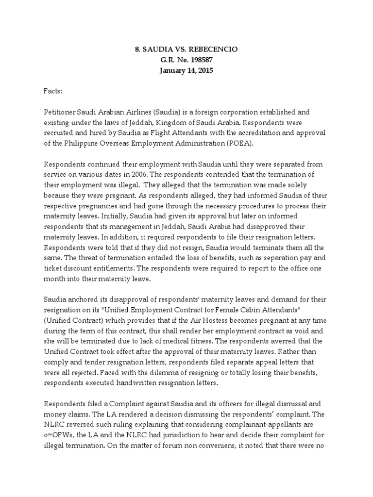 Saudia vs rebecencio g r no 198587 january 14 2015 pdf lawsuit