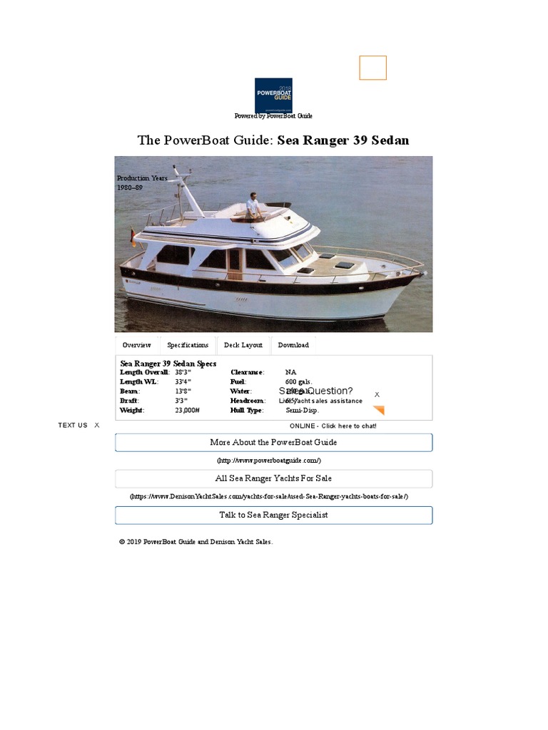 Sea Ranger 39 Sedan Specifications | PDF | Yacht | Yachting
