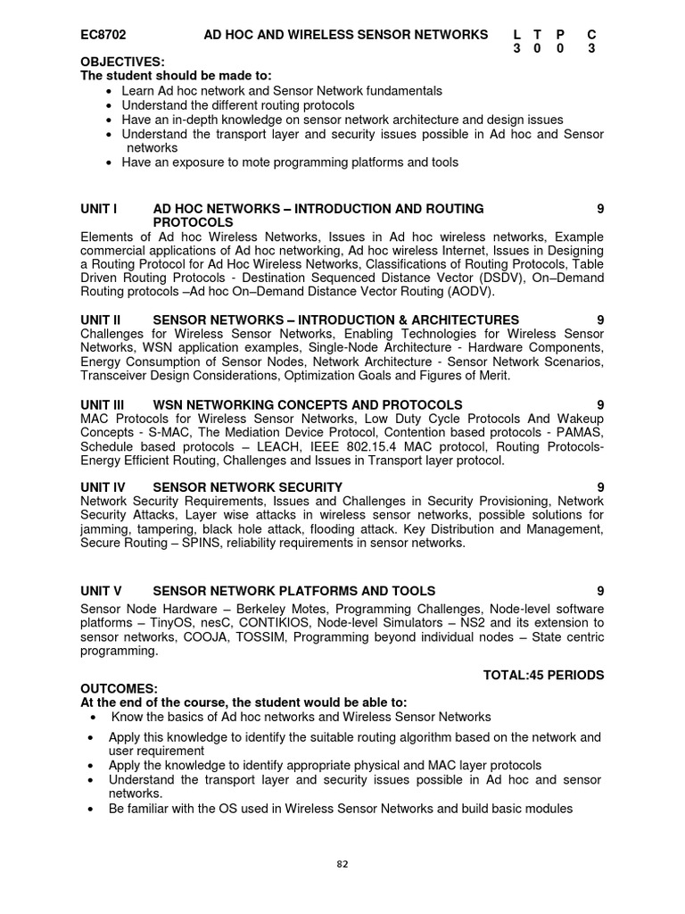 ASN Syllabus PDF Wireless Sensor Network Wireless Ad Hoc Network