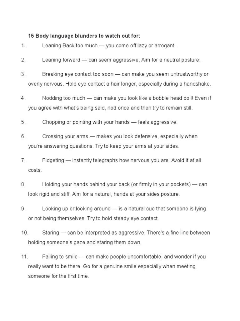 15 Common Body Language Mistakes | PDF | Body Language | Human ...