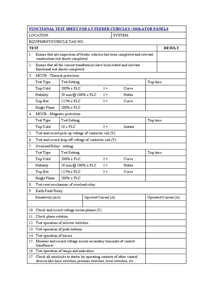 LV Feeder Cubicle Functional Testing Guide | PDF | Technology & Engineering