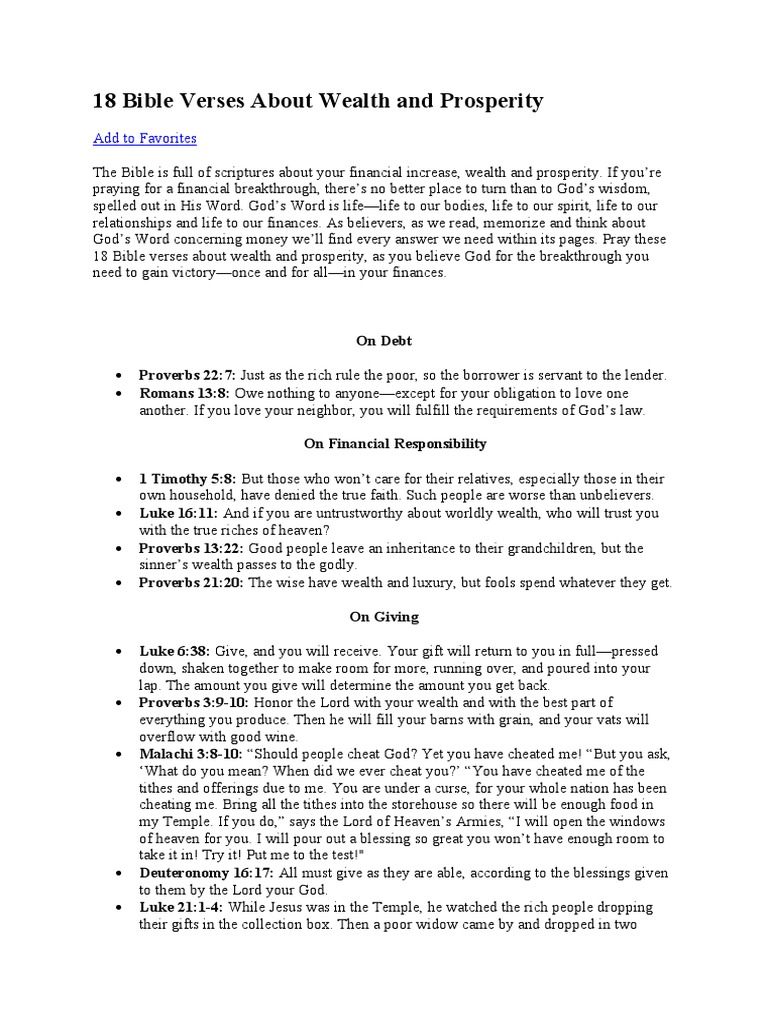 Bible Verses on Wealth and Prosperity | PDF | Book Of Proverbs ...