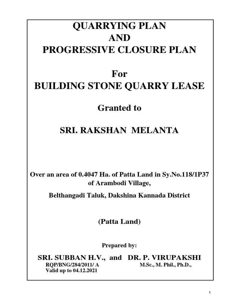 Quarrying Plan for Building Stone Lease | PDF | Mining | Rock (Geology)