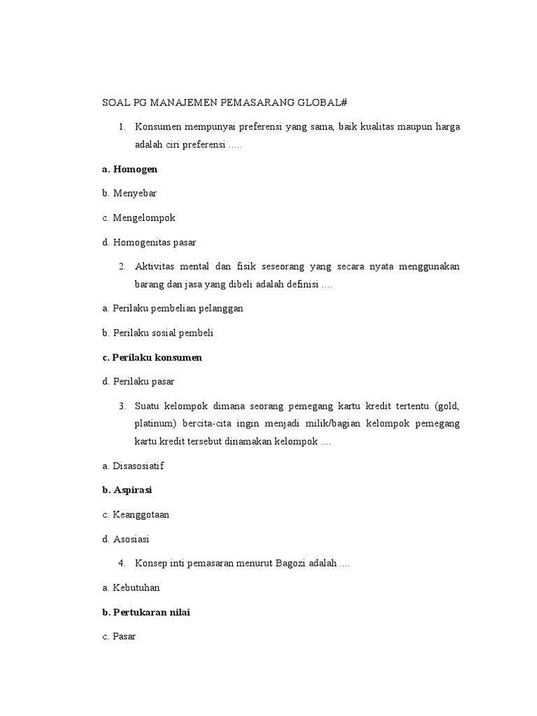 Konsep Inti Pemasaran Menurut Bagozi Adalah Kunci Soal