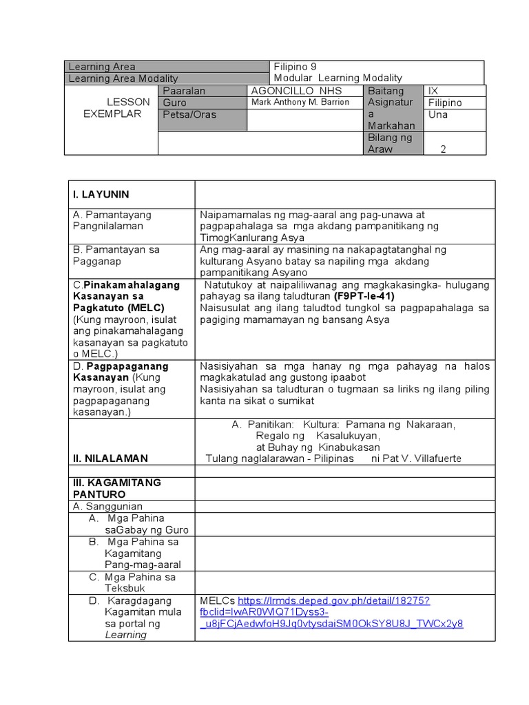 ABODE LESSON EXEMPLAr MELC 16-17 | PDF
