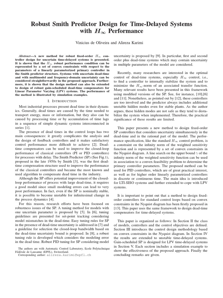 Robust Smith Predictor for Time Delay Systems | PDF | Control Theory ...
