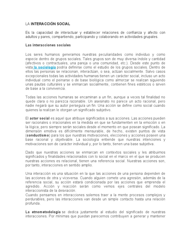 Significado de la Interacción Social | PDF | Sociología | Racionalidad