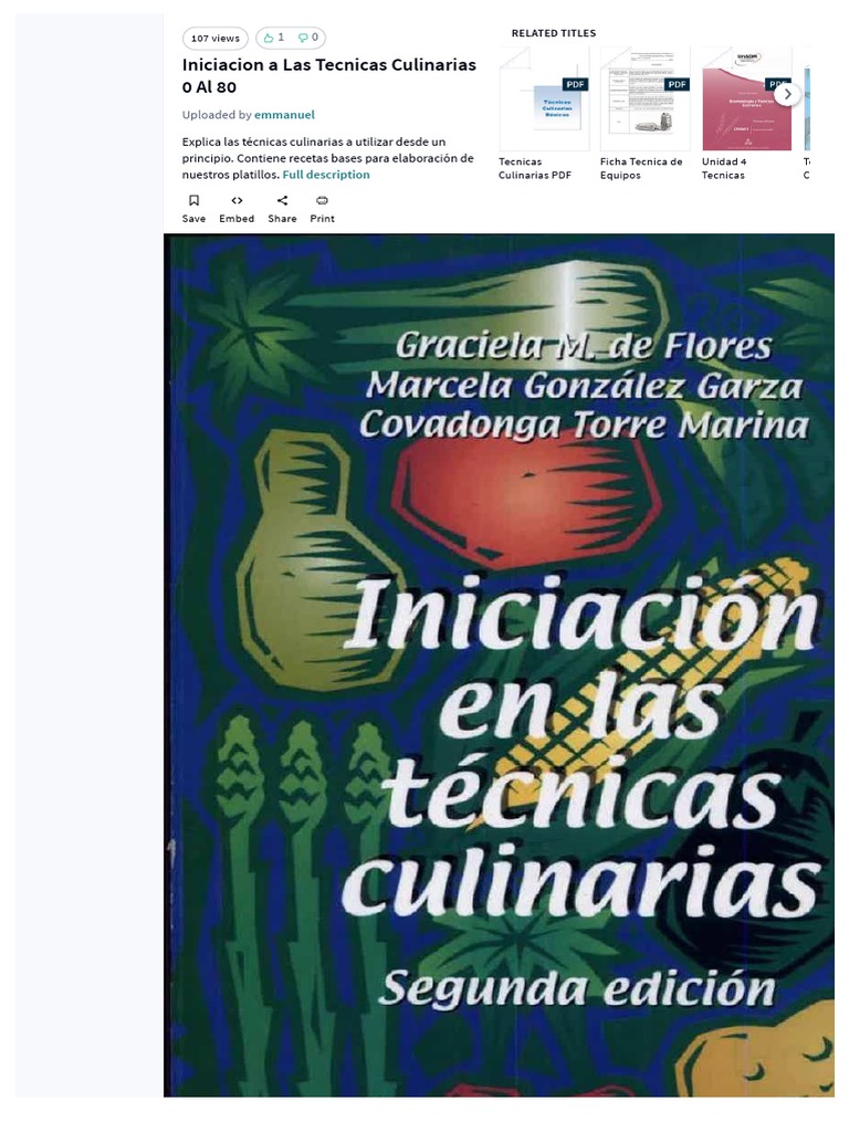 PDF Iniciacion A Las Tecnicas Culinarias 0 Al 80 PDF Informática y tecnología de la información