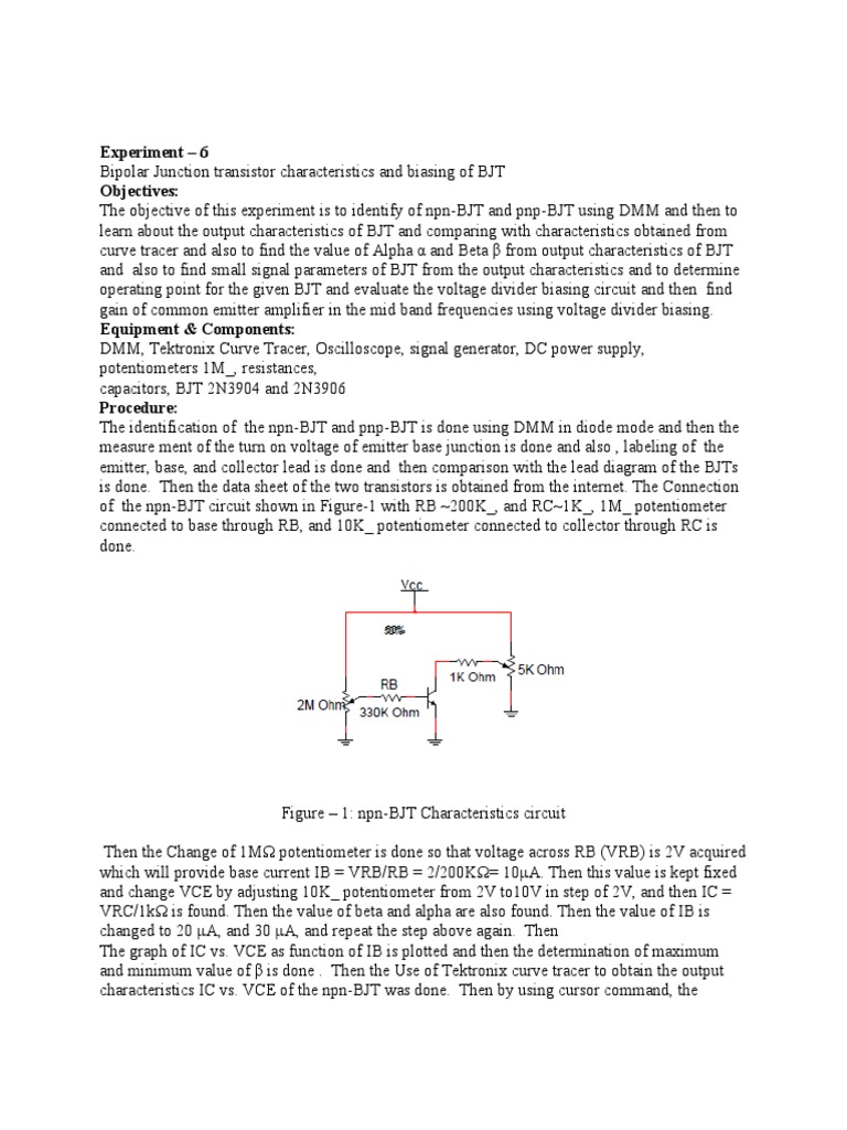 Characterization of Bipolar Junction Transistors Measuring Output Characteristics, Determining