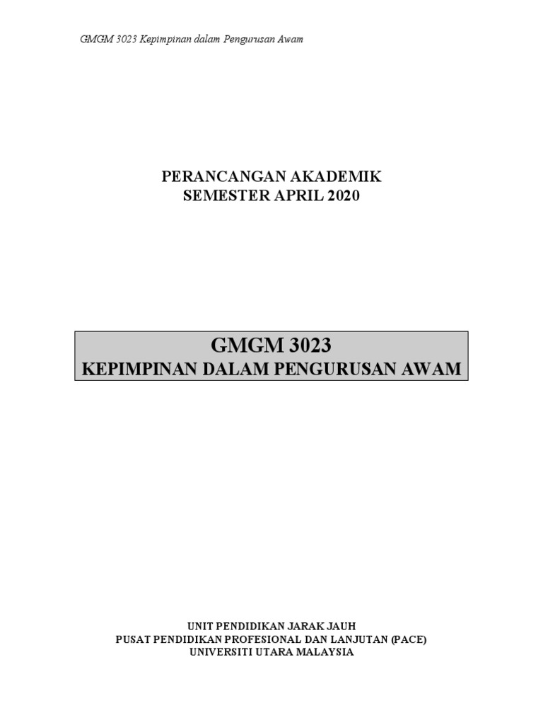 Perancangan Akademik Gmgm3023 Kepimpinan Dalam Pengurusan Awam April 2020 Pdf