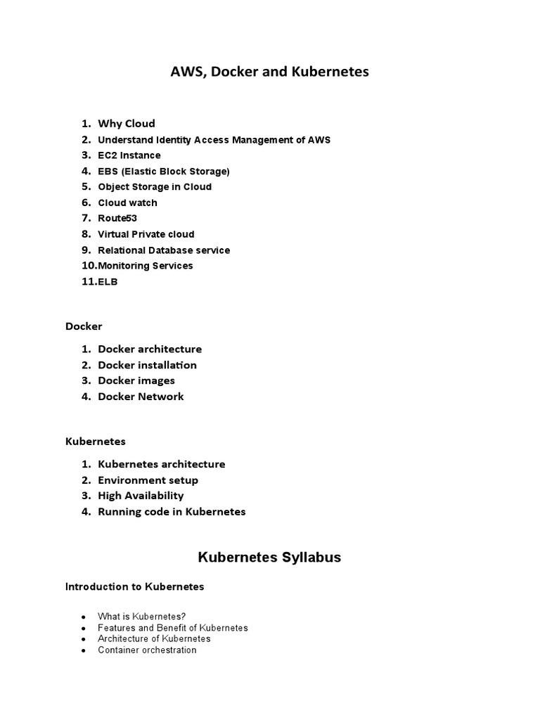 AWS, Docker & Kubernetes Overview Guide | PDF