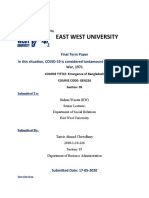 East West University: Final Term Paper in This Situation, COVID-19 Is Considered Tantamount To The Liberation War, 1971