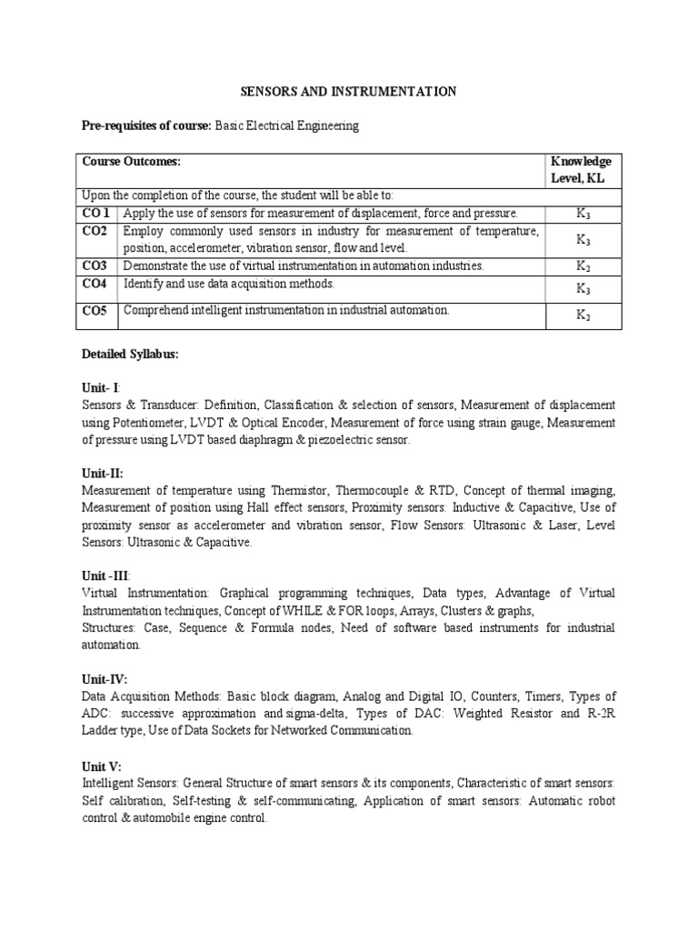 Unit 1: Sensors and Instrumentation Notes | PDF | Instrumentation ...