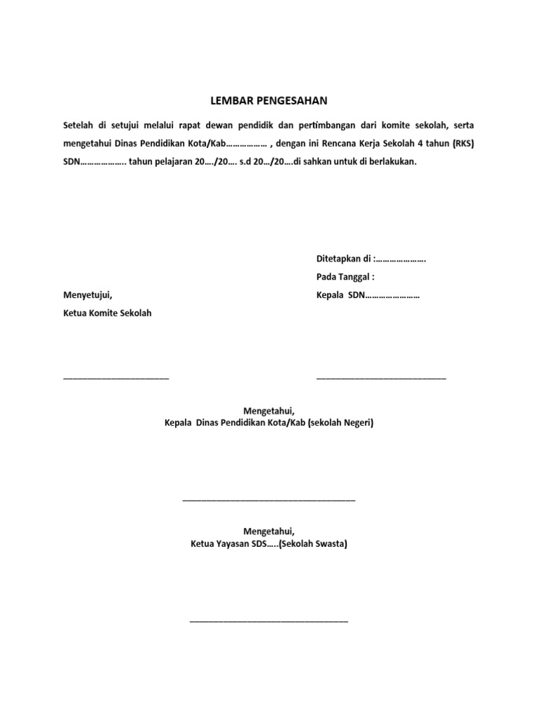 Lembar Pengesahan RKS dan RKT Sekolah | PDF
