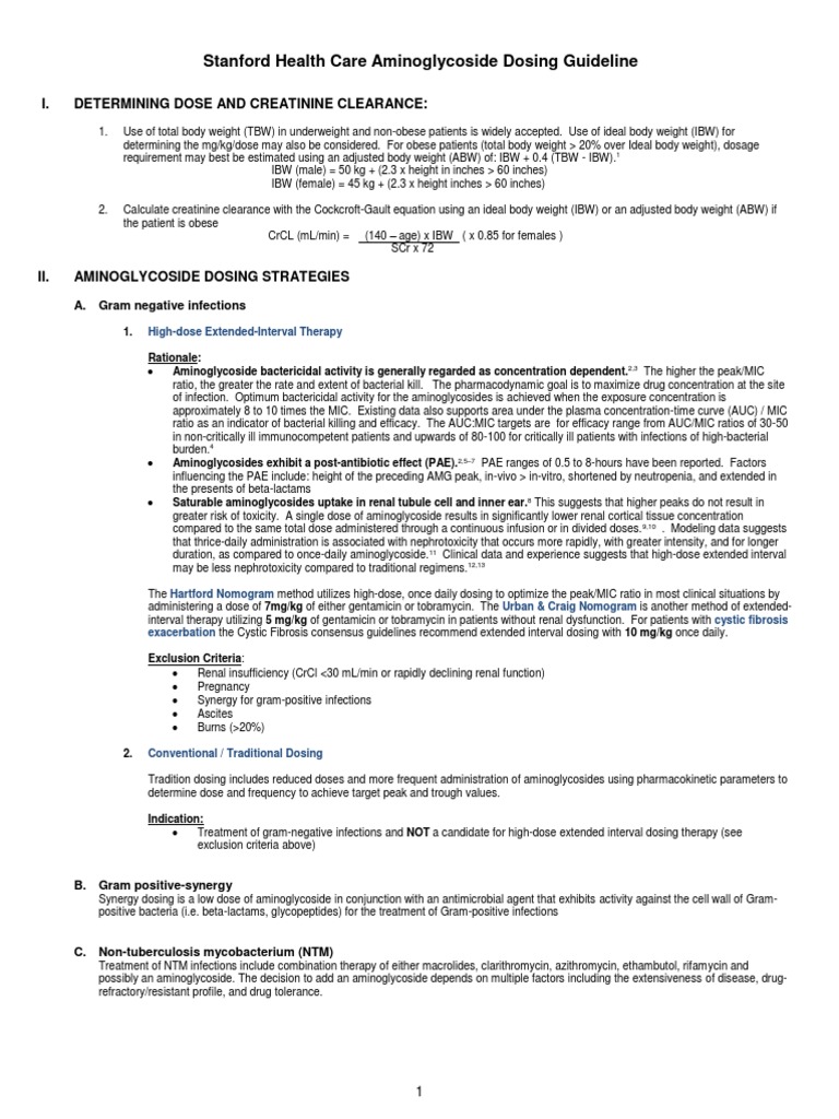 Stanford Aminoglycoside Dosing Guide | PDF | Renal Function | Dose ...