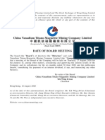 China Vanadium Titano-Magnetite Mining Company Limited: Date of Board Meeting