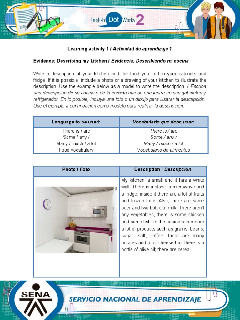 Kitchen Description Writing Activity | PDF