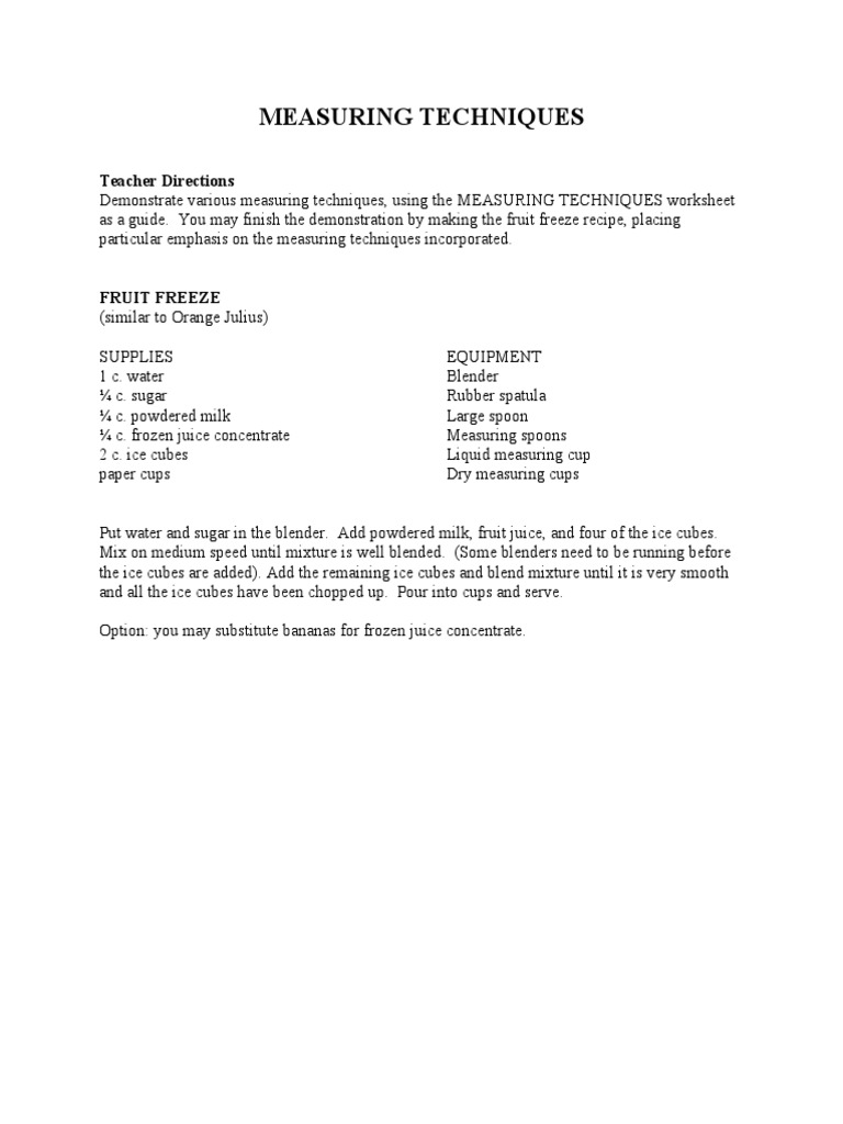 Measuring Techniques 1 PDF PDF Teaspoon Gallon