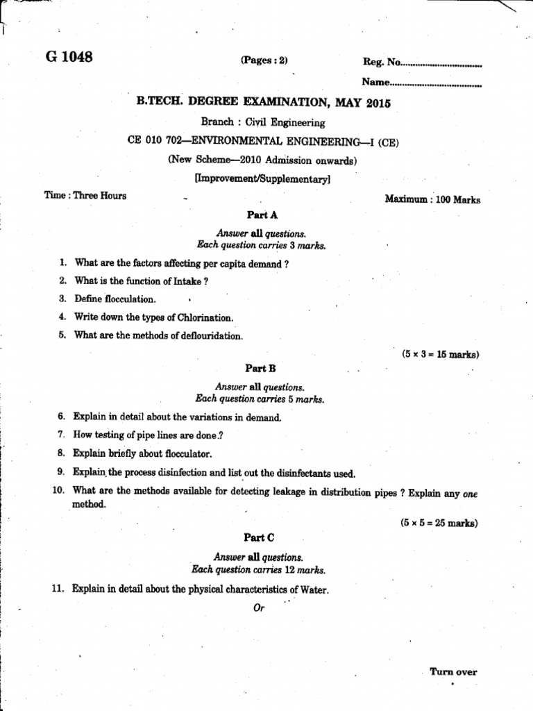 Civil Engineering Environmental Exam 2015 | PDF | Environmental ...
