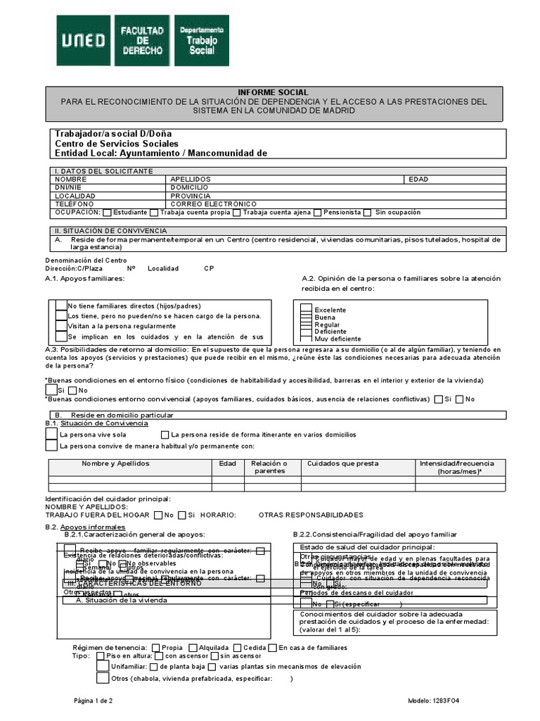 Valoracion Dependenci Modelo Informe Social | PDF | Trabajo Social ...
