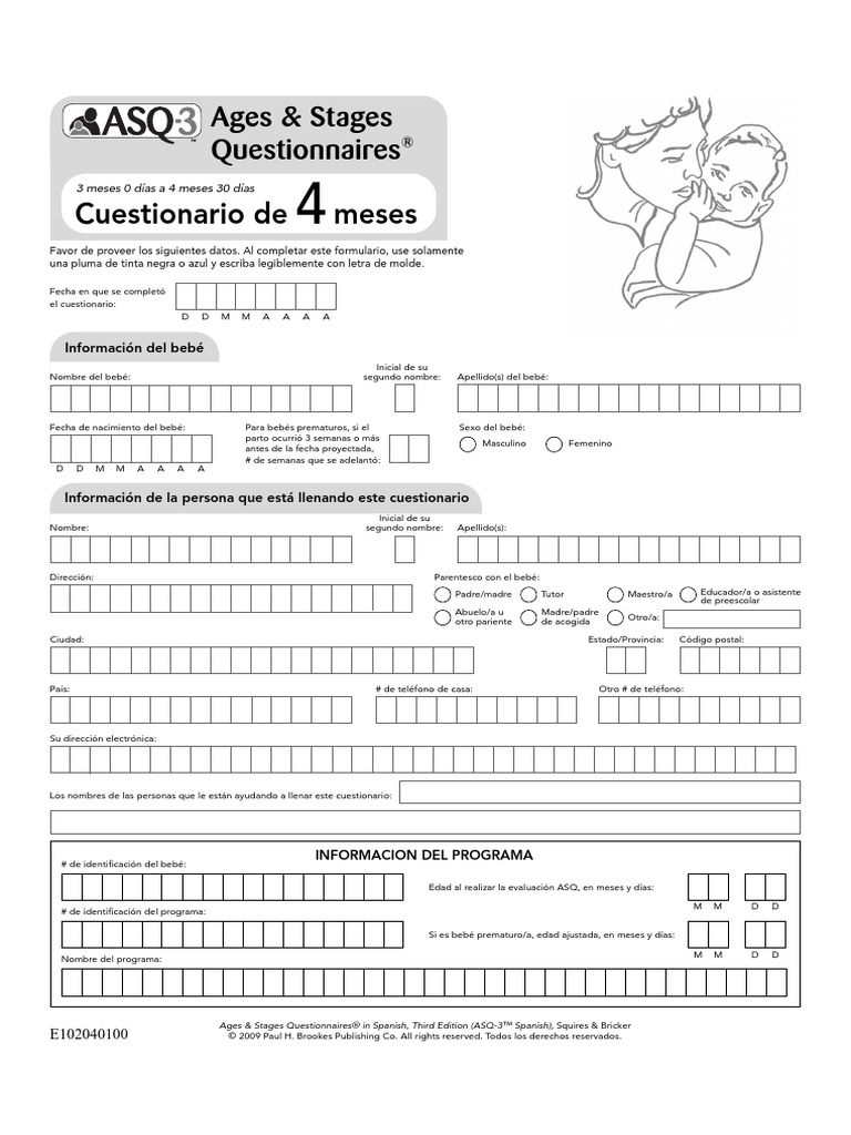 ASQ-3 - 4 Meses | PDF | Cuestionario | Bienestar