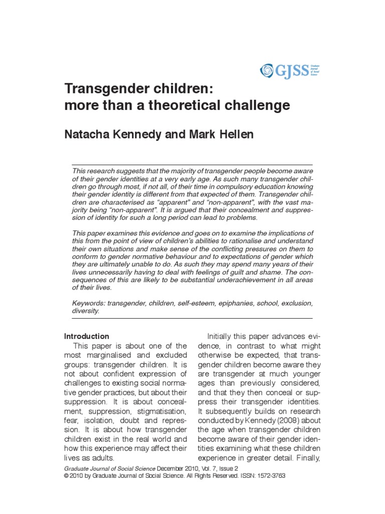 Trangender Children: More Than A Theoretical Challenge | PDF