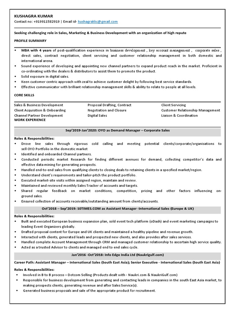 Sales & Marketing Professional Resume | PDF | Sales | Customer ...