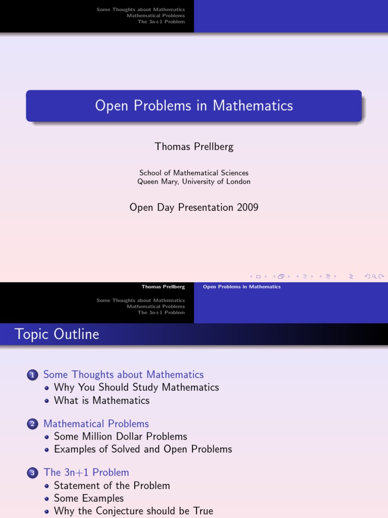 Open Problems in Mathematics: Thomas Prellberg | PDF | Conjecture ...