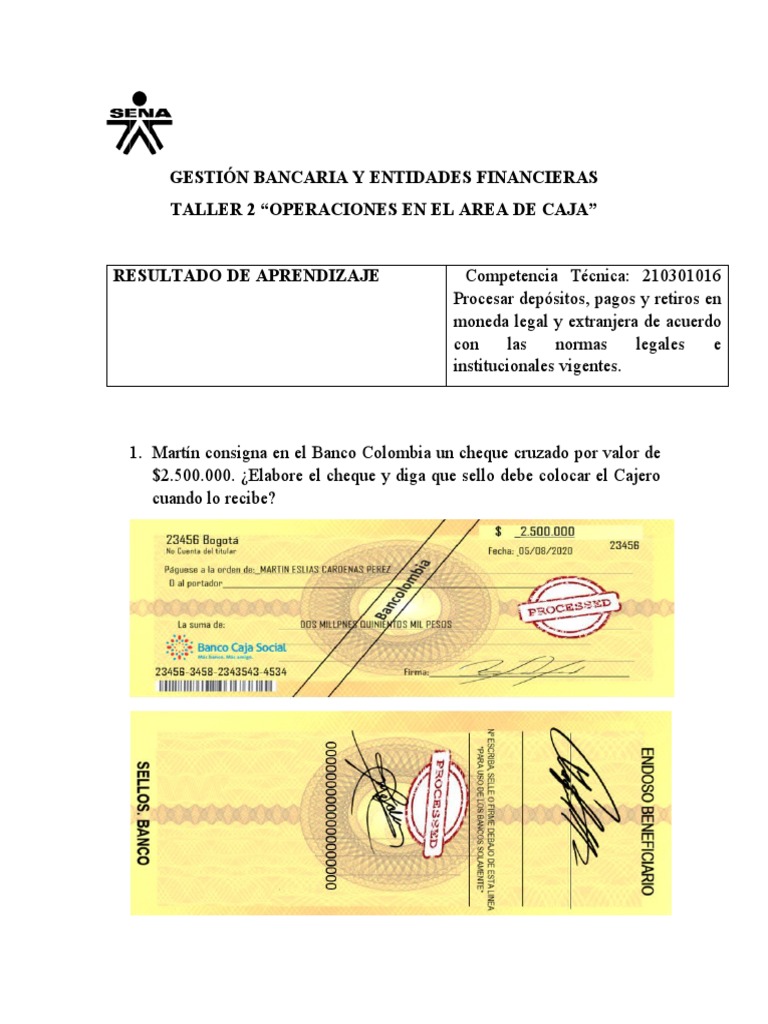 Taller de Caja 2 Canje, Remesas | PDF | Cheque | Bancos