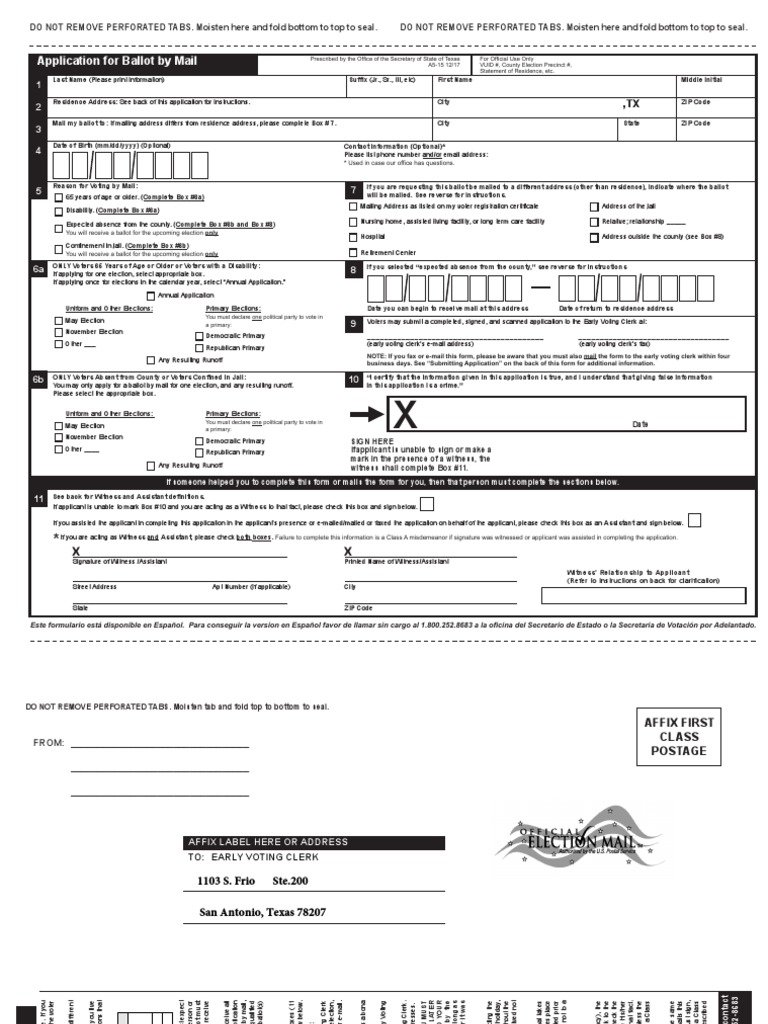 Application For A Mail-In Ballot in Bexar County | PDF