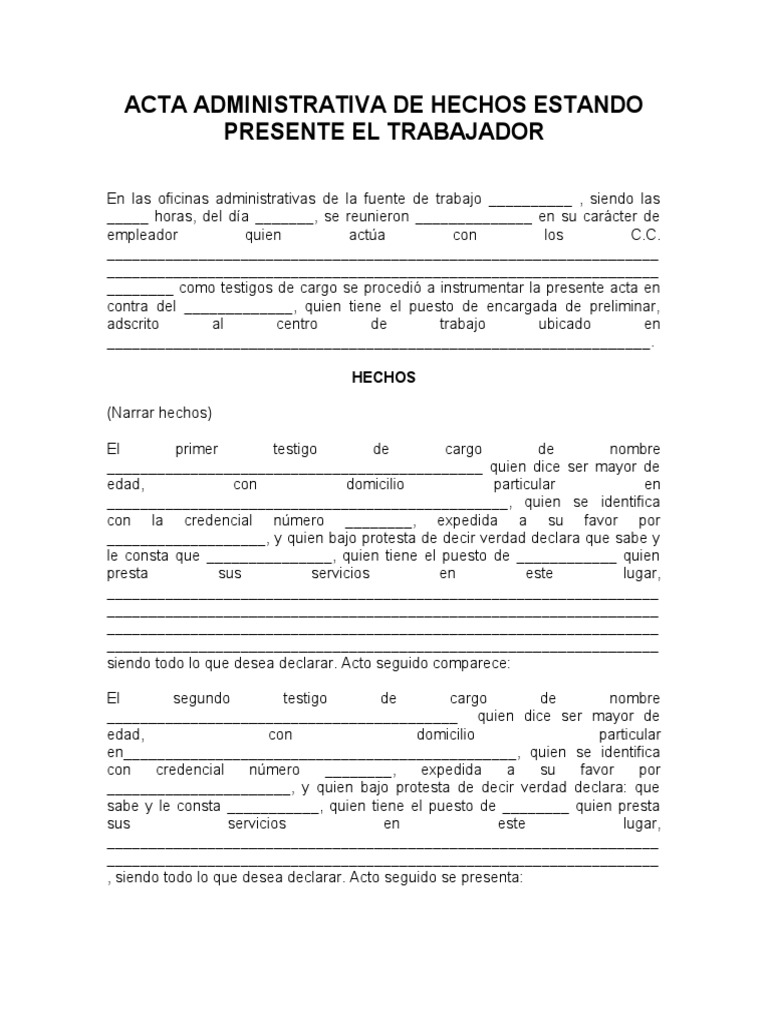 Acta Administrativa De Hechos Descargar Gratis Pdf Gobierno