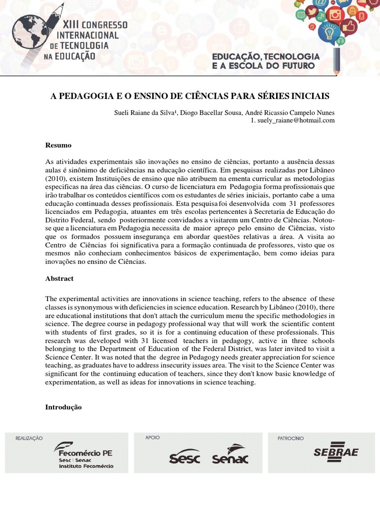 A Pedagogia e o Ensino de Ciências para Séries Iniciais PDF | PDF ...