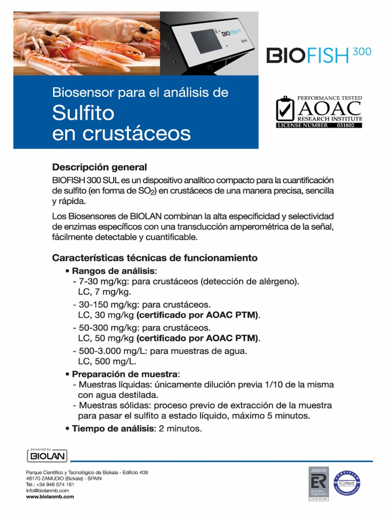 Biosensor BIOFISH 300 para Sulfito | PDF | Biosensor | Química