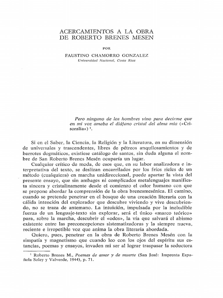 Acercamientos a la obra de Roberto Brenes Mesén PDF Amor