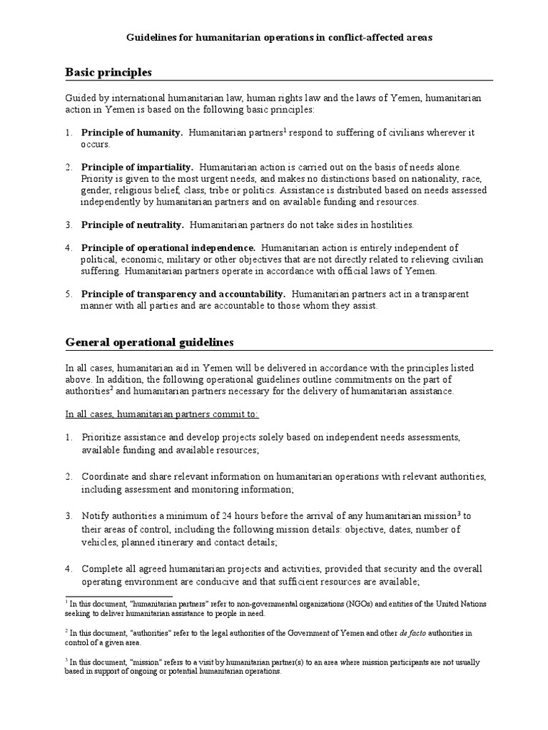 Humanitarian Operations Guidelines Yemen | PDF | Policy | Government
