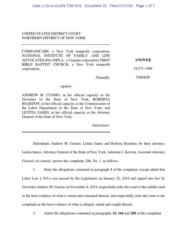 Answer To Complaint | PDF | United States Labor Law | Complaint