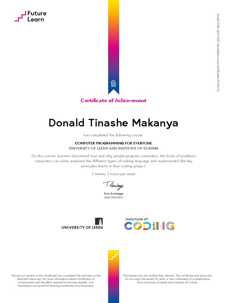 Computer Programming Certificate Achievement | PDF | Computer ...
