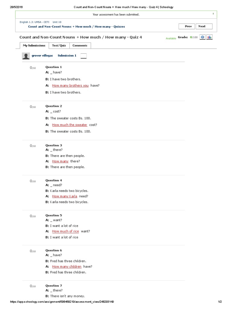 Copia de Count and Non-Count Nouns + How Much - How Many - Quiz 4 ...