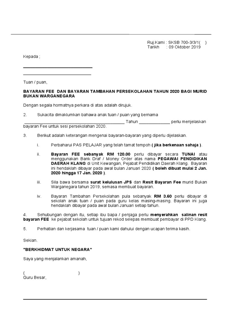 Surat Ingatan Bayaran Fee Pdf
