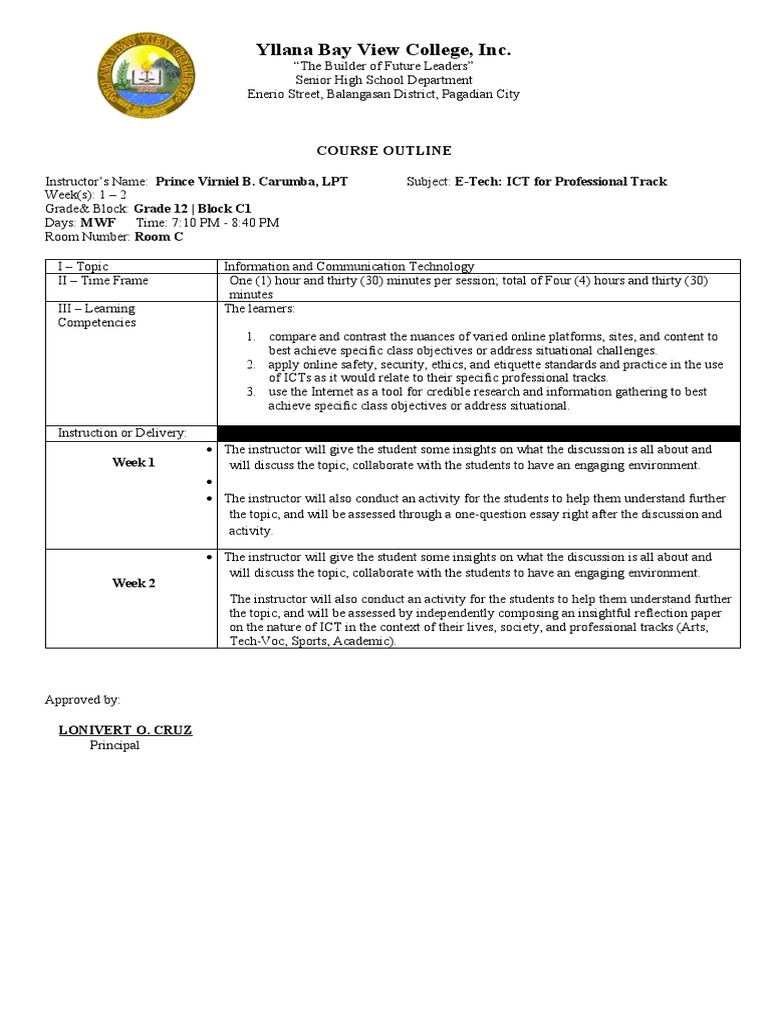 E-Tech Course Outline for Grade 12 | PDF | Educational Technology ...