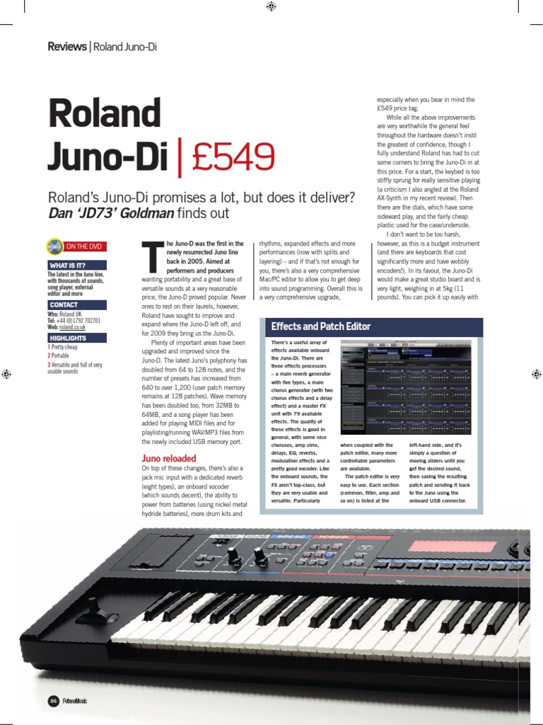 Roland Juno-Di Keyboard Review | PDF | Synthesizer | Sound Recording