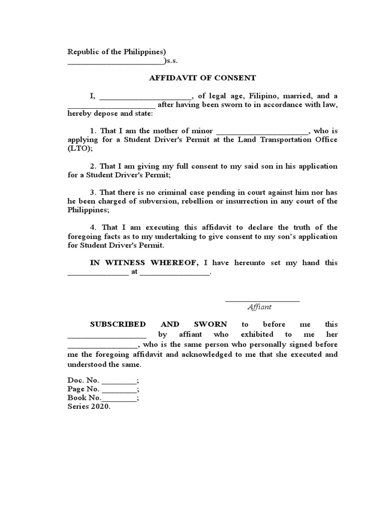 Parent Consent Affidavit for Student Permit | PDF