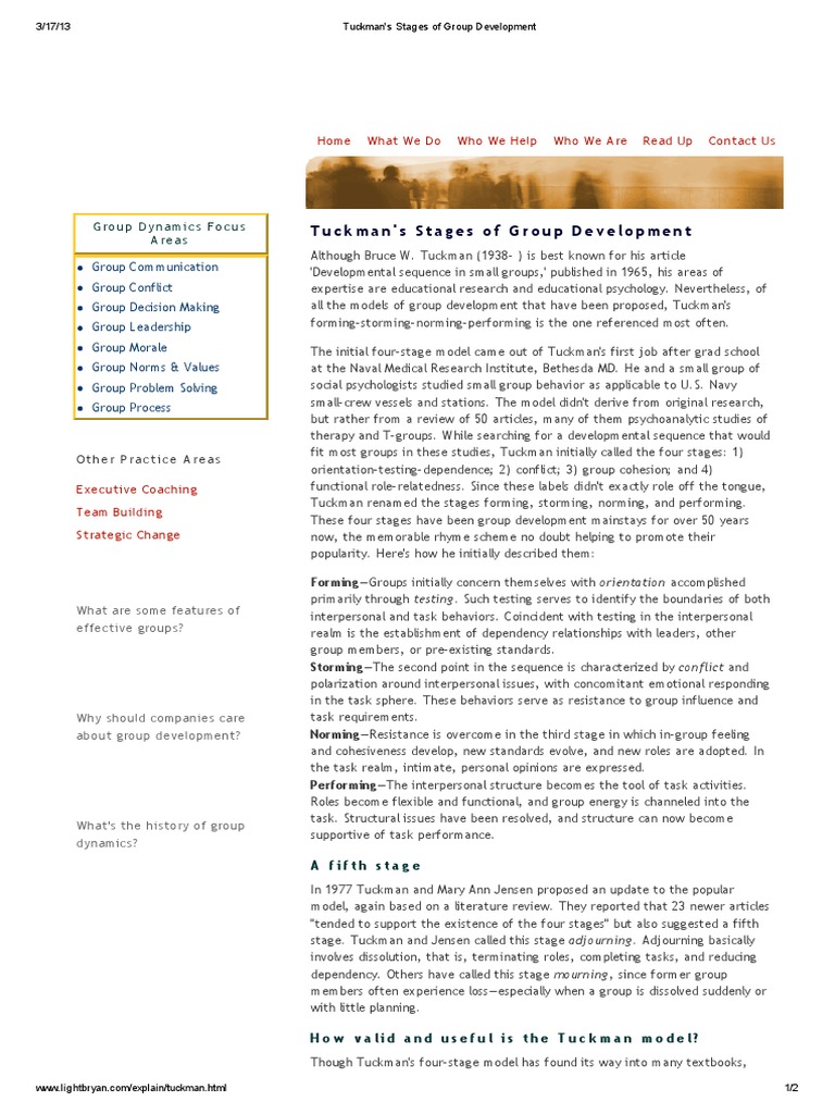 Tuckman S Stages of Group Development PDF | PDF | Psychology | Social ...