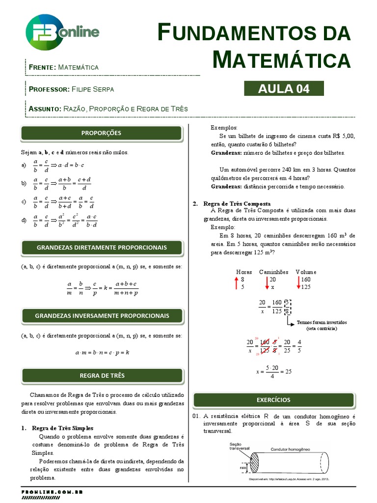 Resumo Sobre Proporção e Regra de três - Matemática: Projeto Agatha Edu