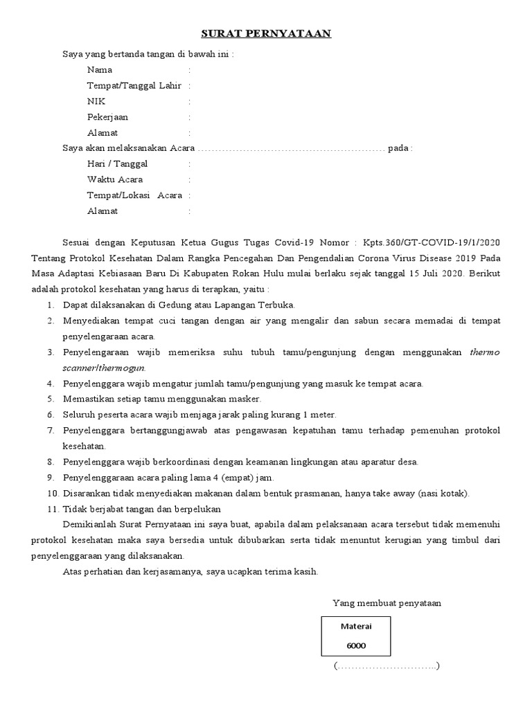 SURAT PERNYATAAN Izin Keramaian Desa | PDF